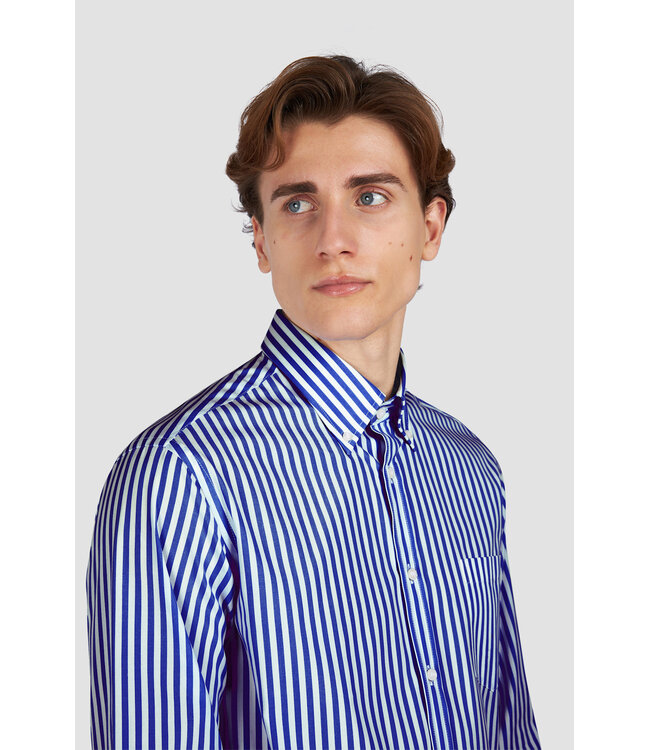 Paul & Shark Overhemd, Soft Touch Katoen, Wit, Blauw Gestreept,  Easy Care