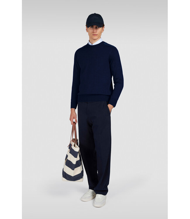 Paul & Shark Trui,  Ronde-Hals, Typhoon RE-4x4 Stretch, Schouder Patches, Donkerblauw