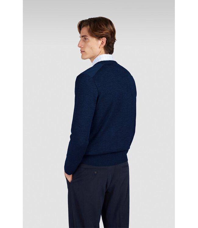 Paul & Shark Trui,  Ronde-Hals, Typhoon RE-4x4 Stretch, Schouder Patches, Donkerblauw