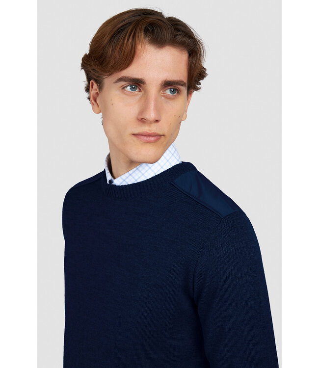 Paul & Shark Trui,  Ronde-Hals, Typhoon RE-4x4 Stretch, Schouder Patches, Donkerblauw