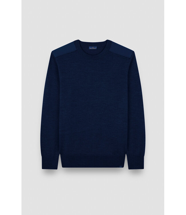 Paul & Shark Trui,  Ronde-Hals, Typhoon RE-4x4 Stretch, Schouder Patches, Donkerblauw