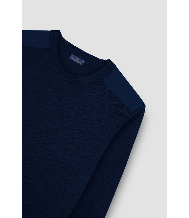 Paul & Shark Trui,  Ronde-Hals, Typhoon RE-4x4 Stretch, Schouder Patches, Donkerblauw