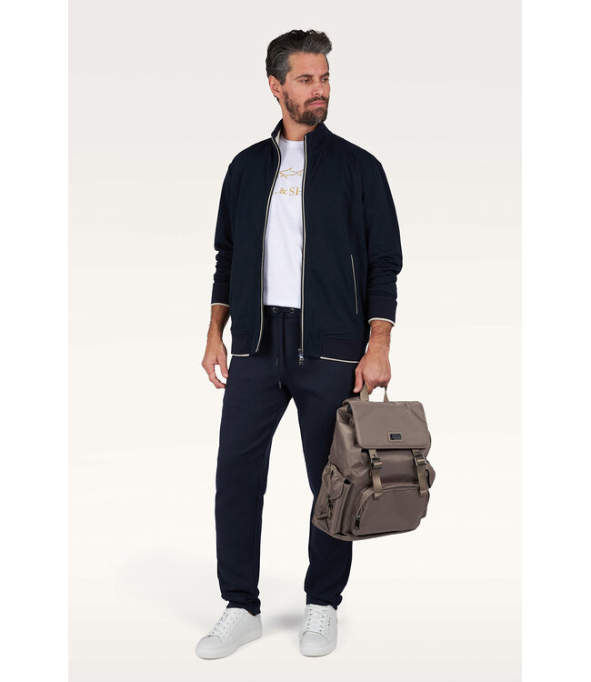 Paul & Shark Sweat Vest met Rits, X-Soft Katoen, Donkerblauw, Beige Accenten