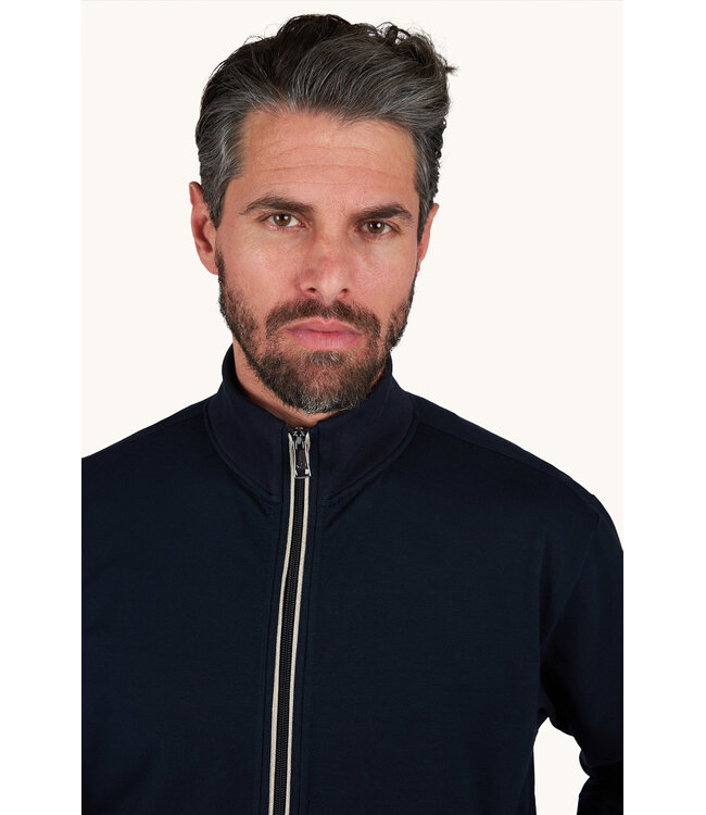 Paul & Shark Sweat Vest met Rits, X-Soft Katoen, Donkerblauw, Beige Accenten