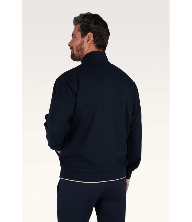 Paul & Shark Sweat Vest met Rits, X-Soft Katoen, Donkerblauw, Beige Accenten