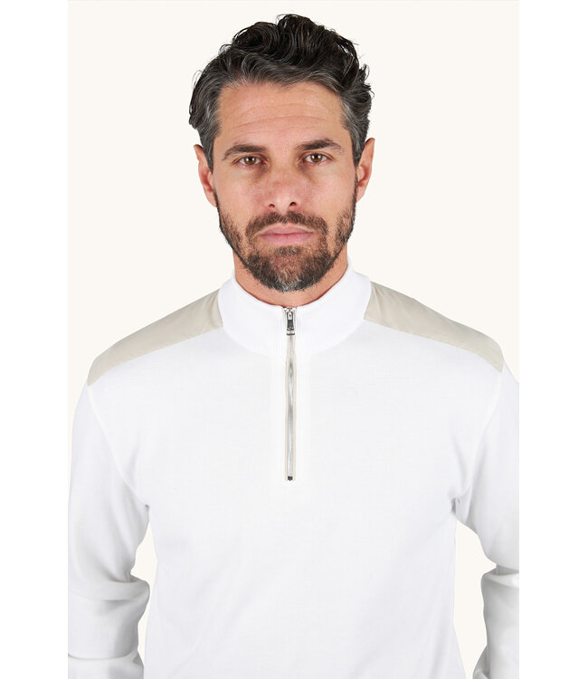 Paul & Shark Half Zip Trui, Piuma Katoen, Roomwit met Beige Accenten