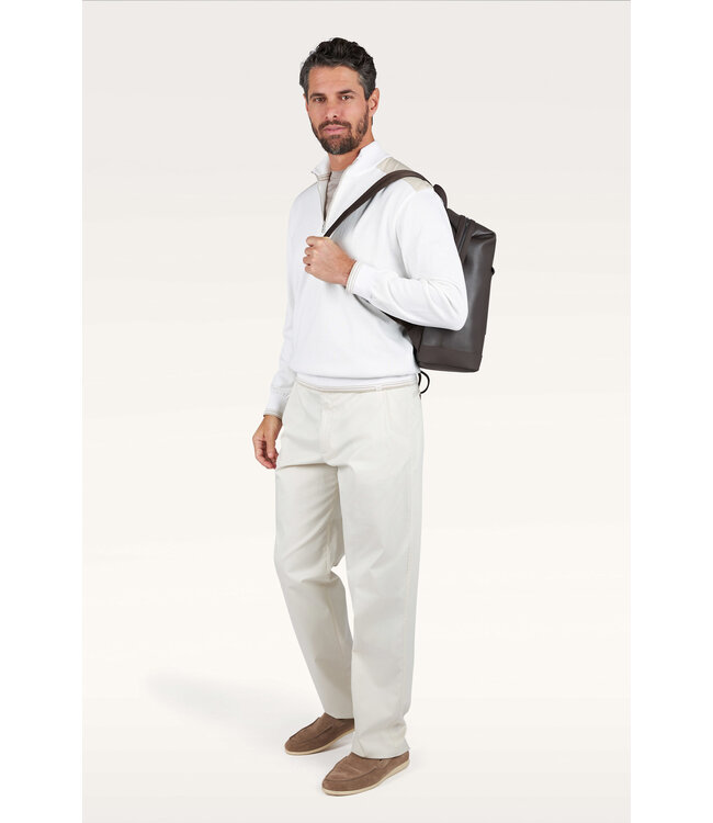 Paul & Shark Half Zip Trui, Piuma Katoen, Roomwit met Beige Accenten