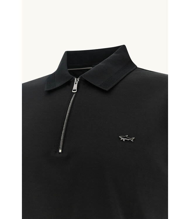 Paul & Shark Polo met Rits Kraag-sluiting, Korte Mouw, Katoen, Uni Zwart