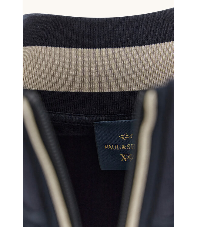 Paul & Shark Sweat Vest met Rits, X-Soft Katoen, Donkerblauw, Beige Accenten