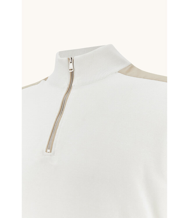 Paul & Shark Half Zip Trui, Piuma Katoen, Roomwit met Beige Accenten