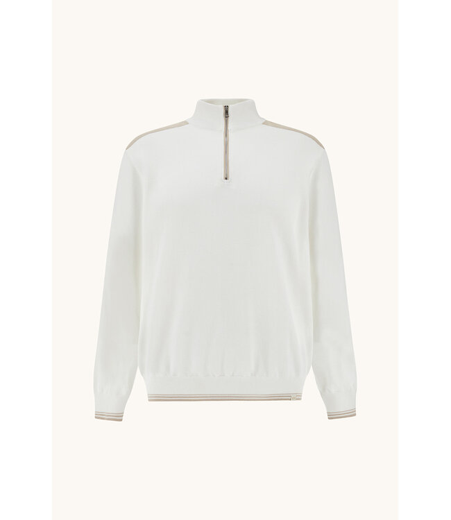 Paul & Shark Half Zip Trui, Piuma Katoen, Roomwit met Beige Accenten