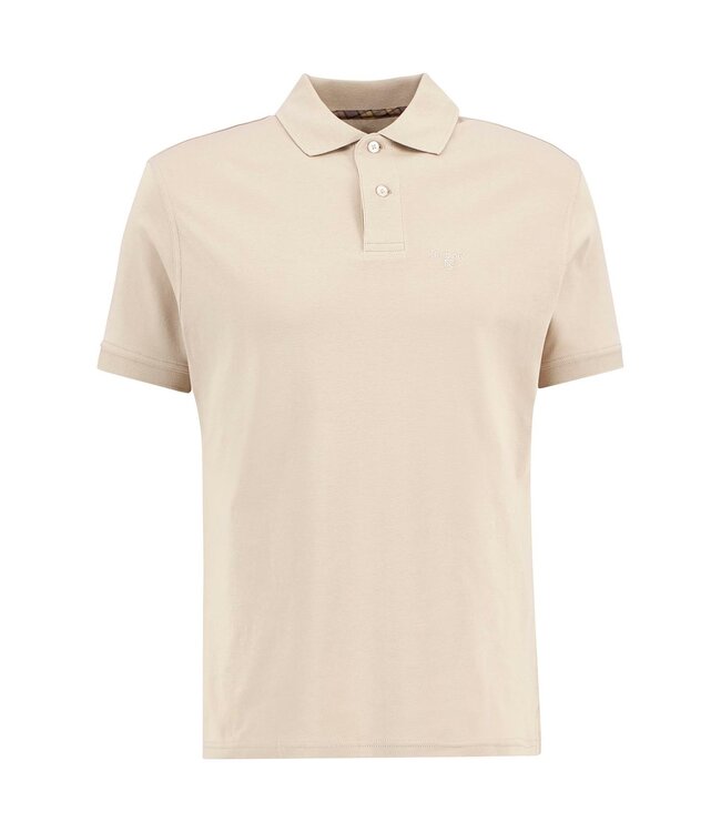Barbour Polo, Korte Mouw, Interlock Katoen, Beige met Tartan Lining