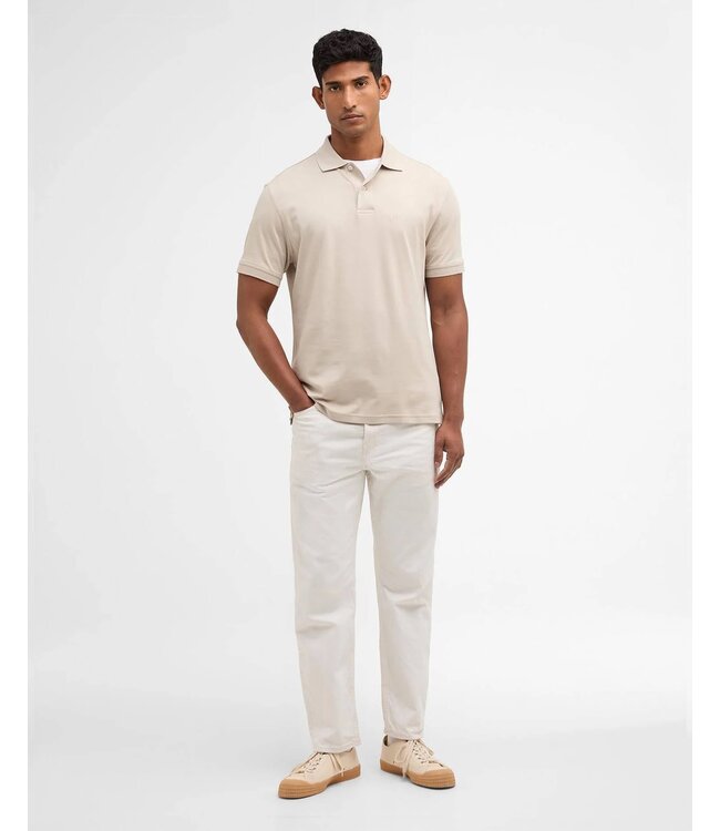 Barbour Polo, Korte Mouw, Interlock Katoen, Beige met Tartan Lining