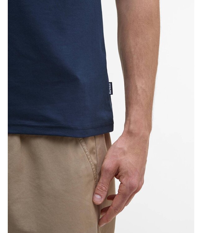 Barbour Polo, Korte Mouw, Interlock Katoen, Donkerblauw met Tartan Accenten