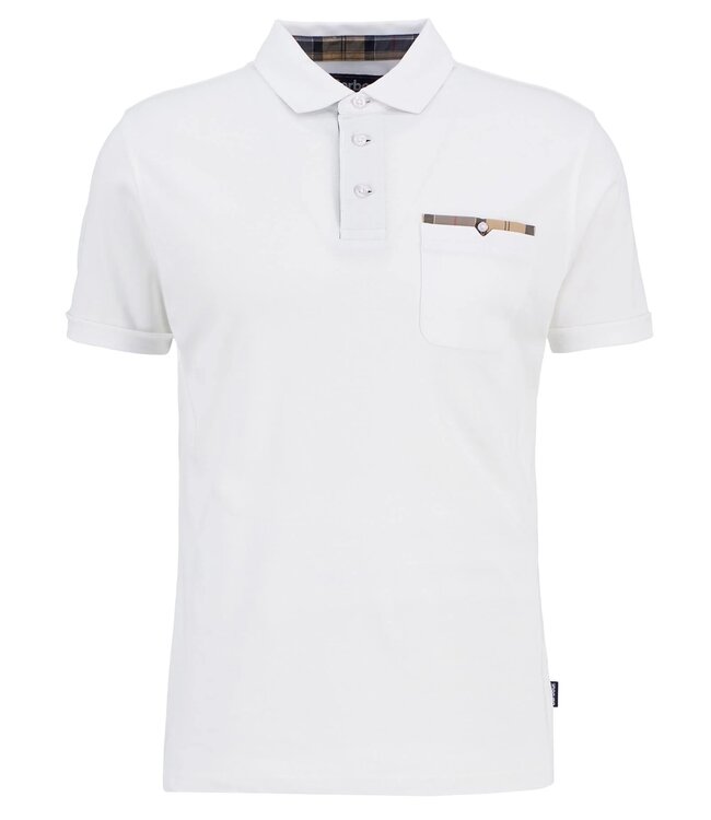 Barbour  Polo, Korte Mouw, Interlock Katoen, Wit met Tartan Accenten