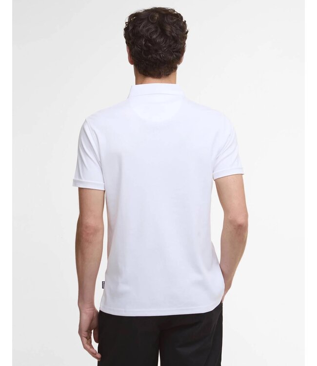 Barbour  Polo, Korte Mouw, Interlock Katoen, Wit met Tartan Accenten