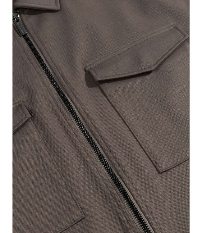 Cavallaro Napoli Overshirt met Rits, Bamboe-blend, Stretch, Dark Taupe