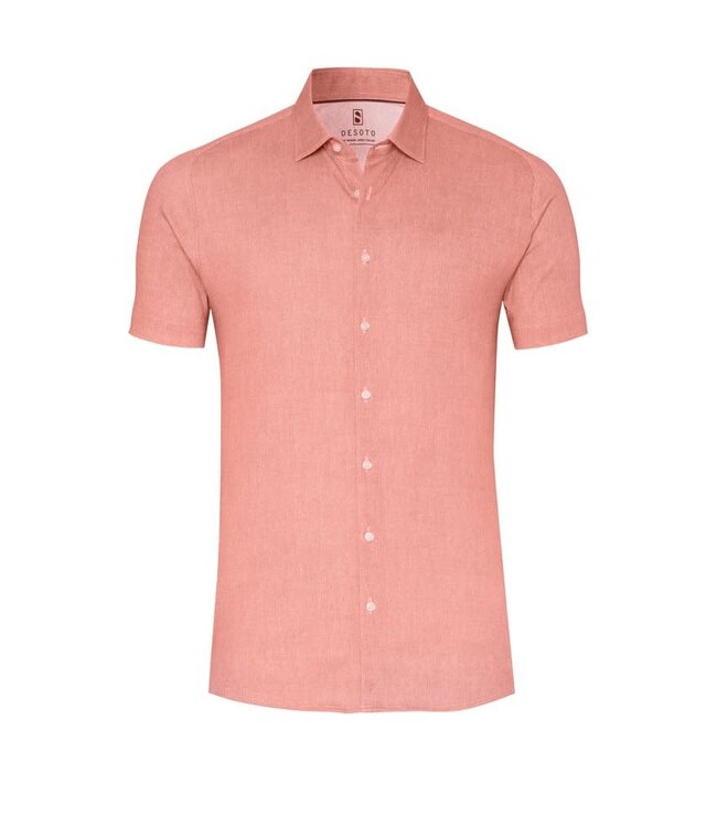 Desoto Jersey Overhemd/Shirt, Korte Mouw, Kent Kraag, Abrikoos Kleurig