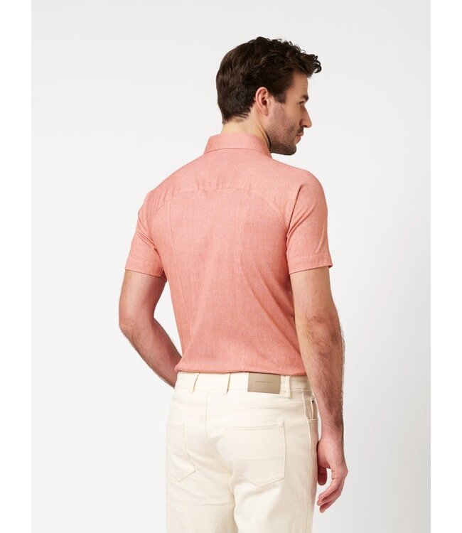 Desoto Jersey Overhemd/Shirt, Korte Mouw, Kent Kraag, Abrikoos Kleurig