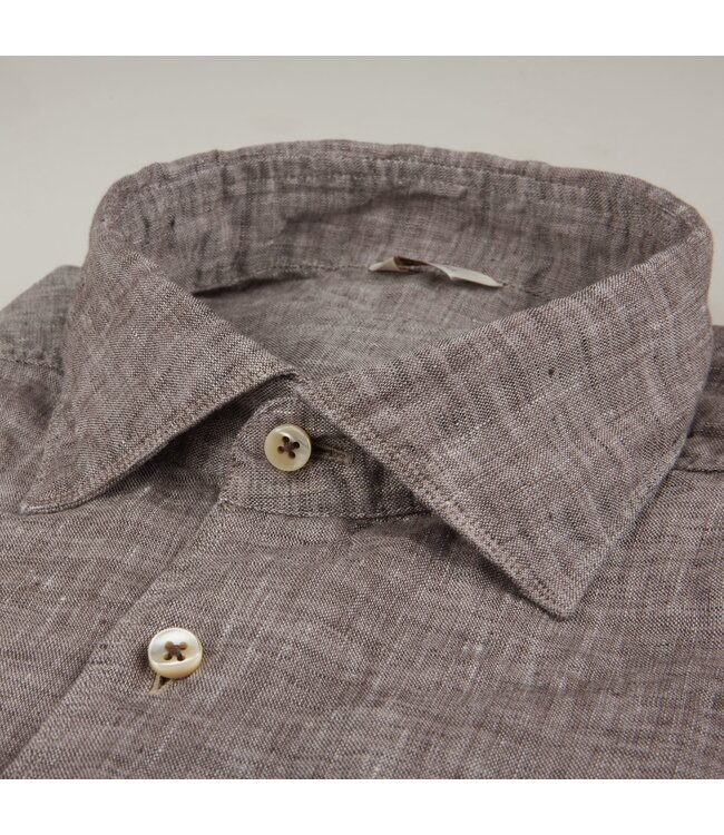 Stenstroms Overhemd, Linnen, Lange Mouw, Slimline, Beige Bruin
