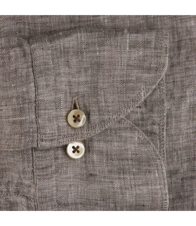 Stenstroms Overhemd, Linnen, Lange Mouw, Slimline, Beige Bruin