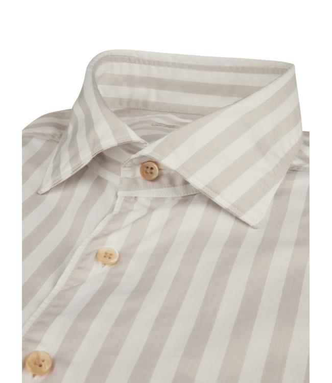 Stenstroms Casual Overhemd, Two Fold Katoen, Lange Mouw, Wit, Beige, Gestreept, Slimline