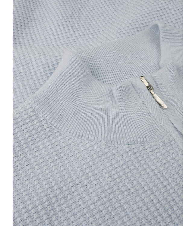 Stenstroms Half-Zip Trui, Katoen, Structuur Knit, Lichtblauw