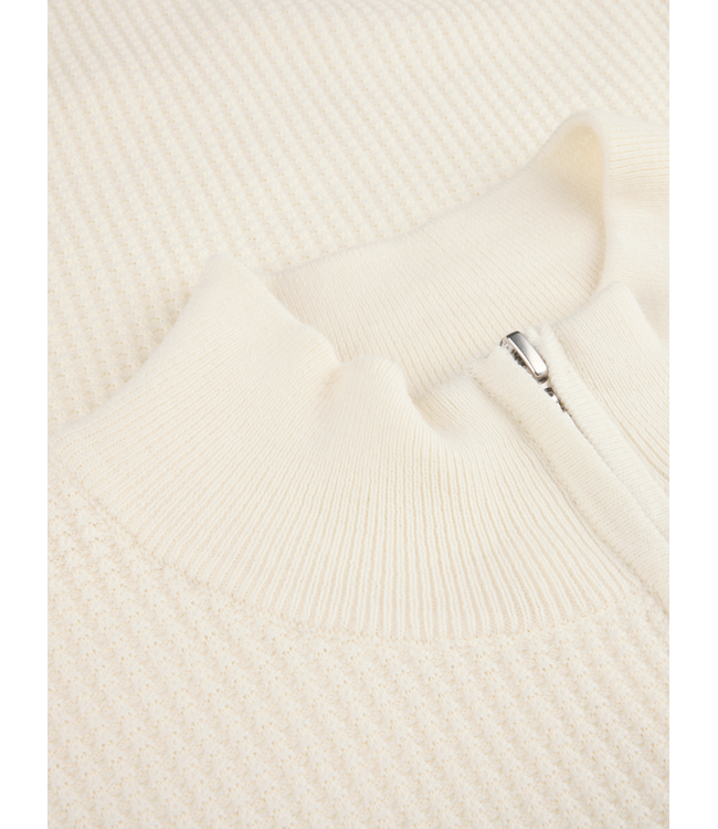 Stenstroms Half-Zip Trui, Katoen, Structuur Knit, Off-White