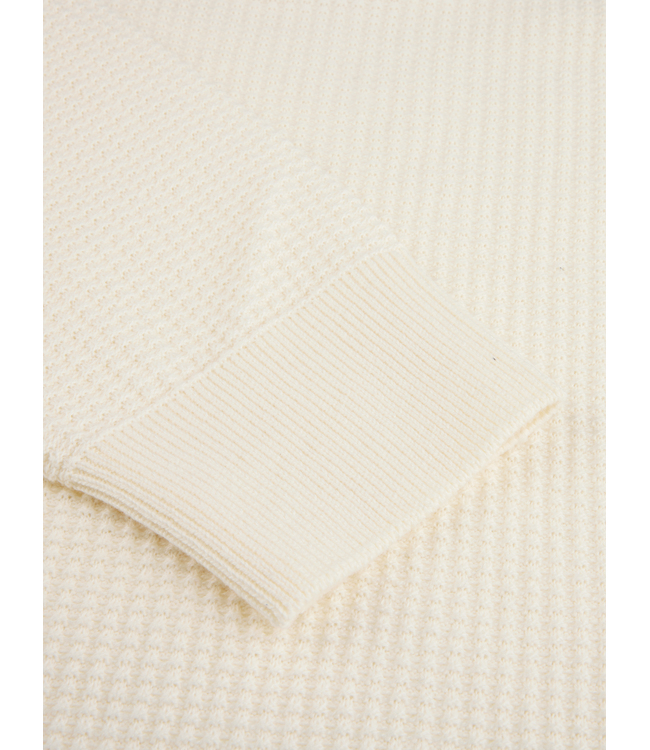 Stenstroms Half-Zip Trui, Katoen, Structuur Knit, Off-White