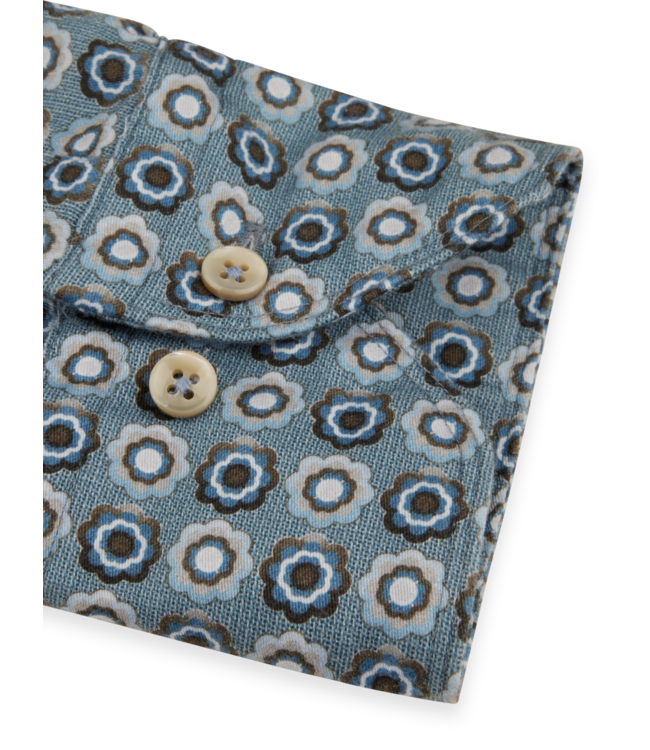 Stenstroms Overhemd, Katoen, Diverse Tinten Blauw Met Bruin Patroon, Lange Mouw, Slimline