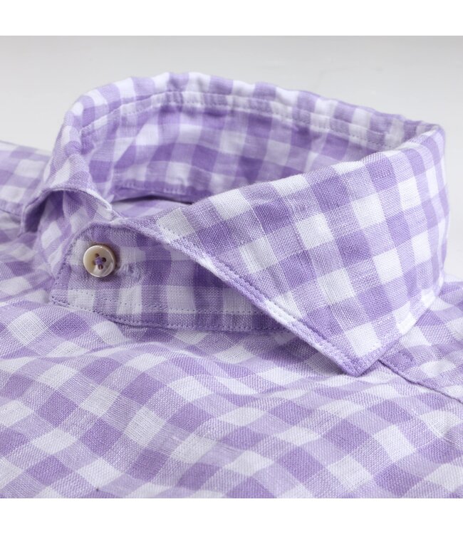 Stenstroms Overhemd, Linnen, Lange Mouw, Paars, Lila Wit Geruit, Slimline