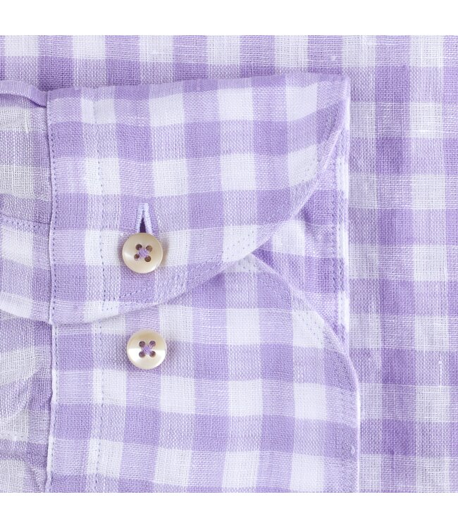 Stenstroms Overhemd, Linnen, Lange Mouw, Paars, Lila Wit Geruit, Slimline