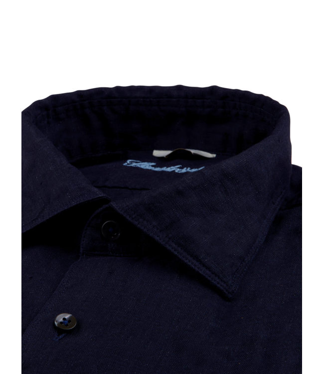 Stenstroms Overhemd, Korte Mouw, Linnen, Donkerblauw