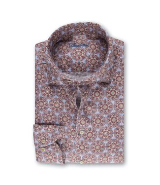Stenstroms Stenstroms, Overhemd, Linnen, Slimline, Lichtblauw, Beige, Rood Patroon
