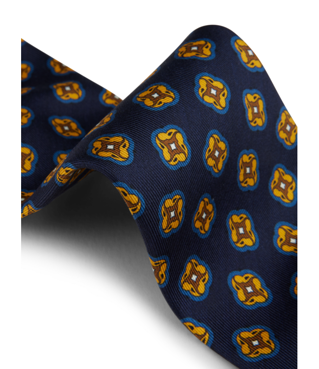 Stenstroms Das, Zijde, Donkerblauw, Geel, Bruin Patroon