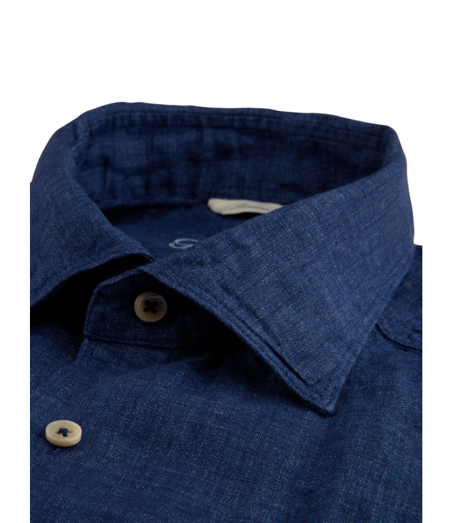 Stenstroms Overhemd, Linnen, Lange Mouw, Slimline, Blauw