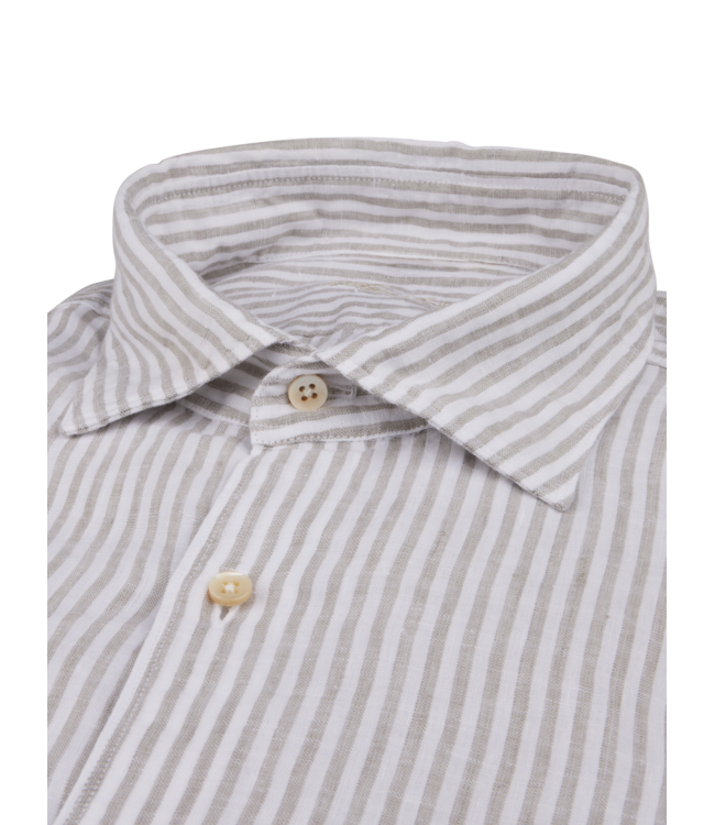 Stenstroms Overhemd, Linnen, Wit Beige Gestreept