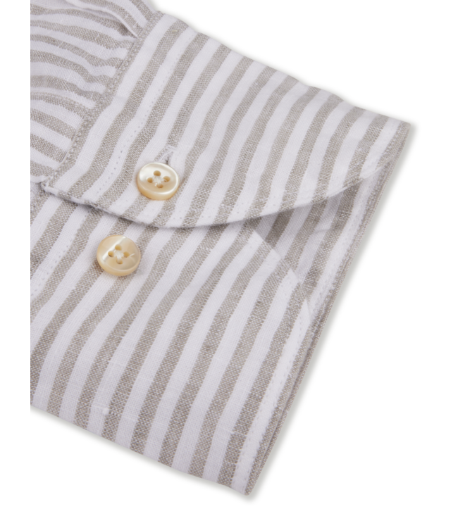Stenstroms Overhemd, Linnen, Wit Beige Gestreept
