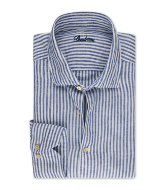 Stenstroms Stenstroms, Overhemd,  Linnen, Wit, Blauw Gestreept, Regular Fit