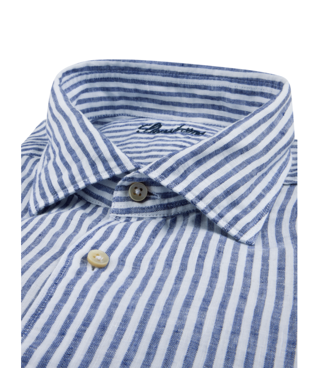 Stenstroms Overhemd,  Linnen, Wit, Blauw Gestreept, Regular Fit