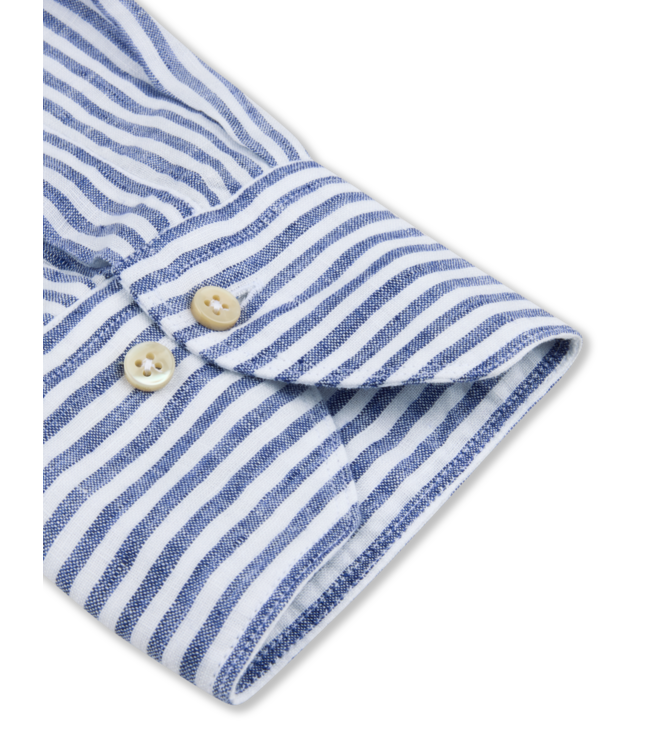 Stenstroms Overhemd,  Linnen, Wit, Blauw Gestreept, Regular Fit