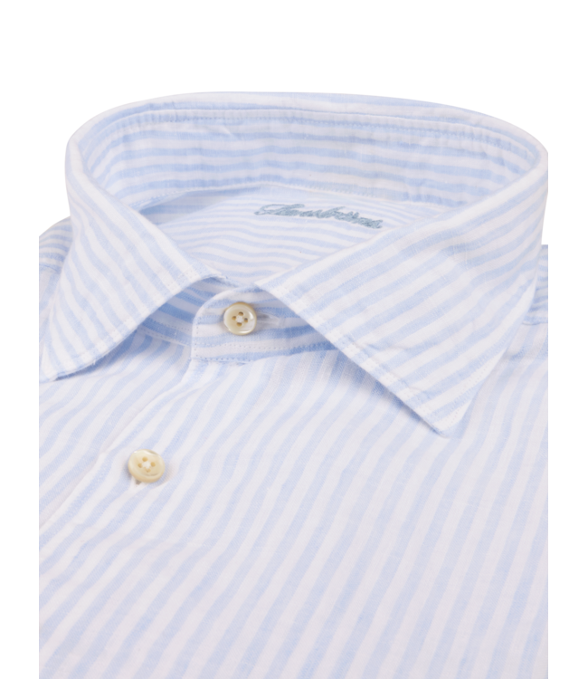 Stenstroms Overhemd,  Linnen, Wit, Lichtblauw Gestreept, Regular Fit