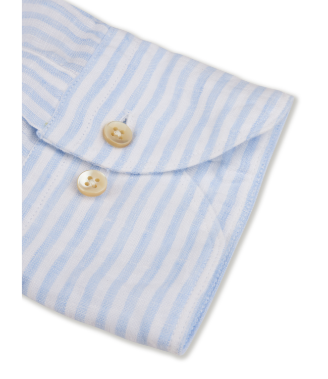 Stenstroms Overhemd,  Linnen, Wit, Lichtblauw Gestreept, Regular Fit