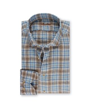 Stenstroms Stenstroms, Overhemd, Lange Mouw, Linnen, Geruit, Aqua Blauw, Beige, Wit, Slimline