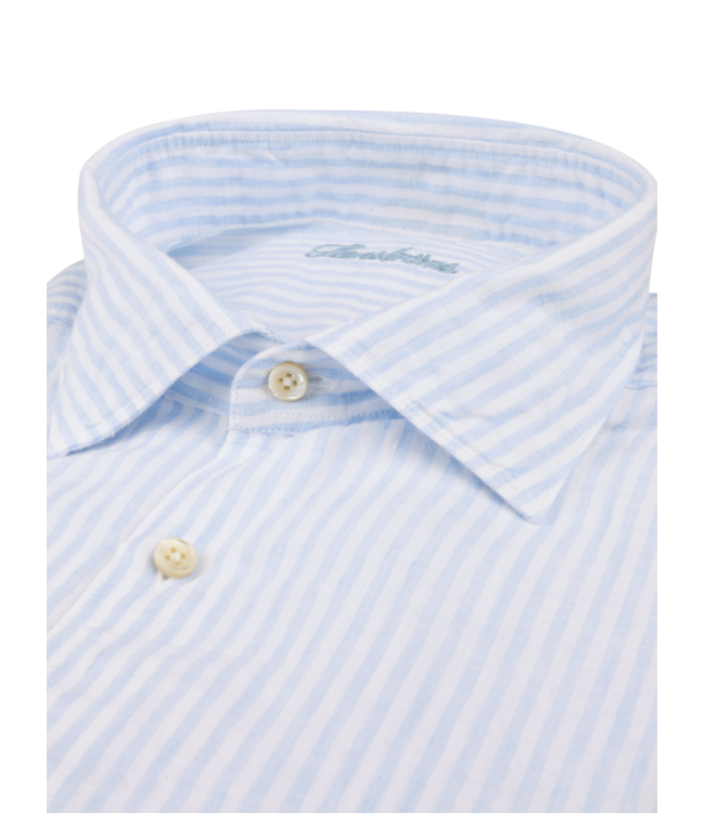 Stenstroms Overhemd,  Linnen, Wit, Lichtblauw Gestreept , Slimline