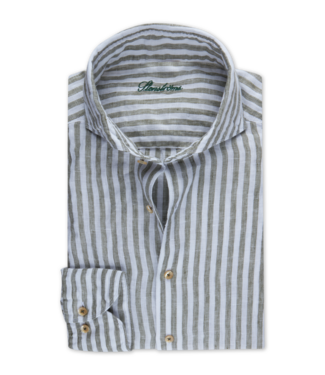 Stenstroms Stenstroms, Overhemd, Linnen, Wit Lichtgroen Gestreept