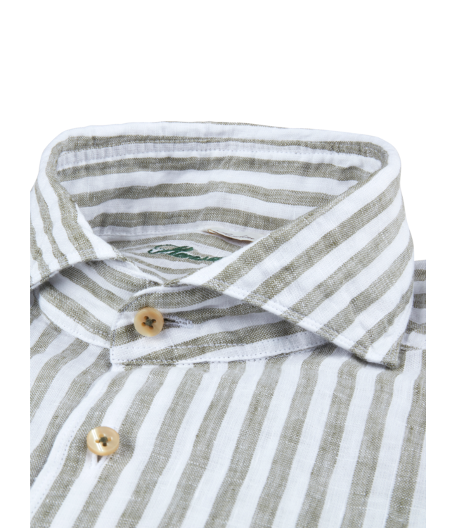 Stenstroms Overhemd, Linnen, Wit Lichtgroen Gestreept