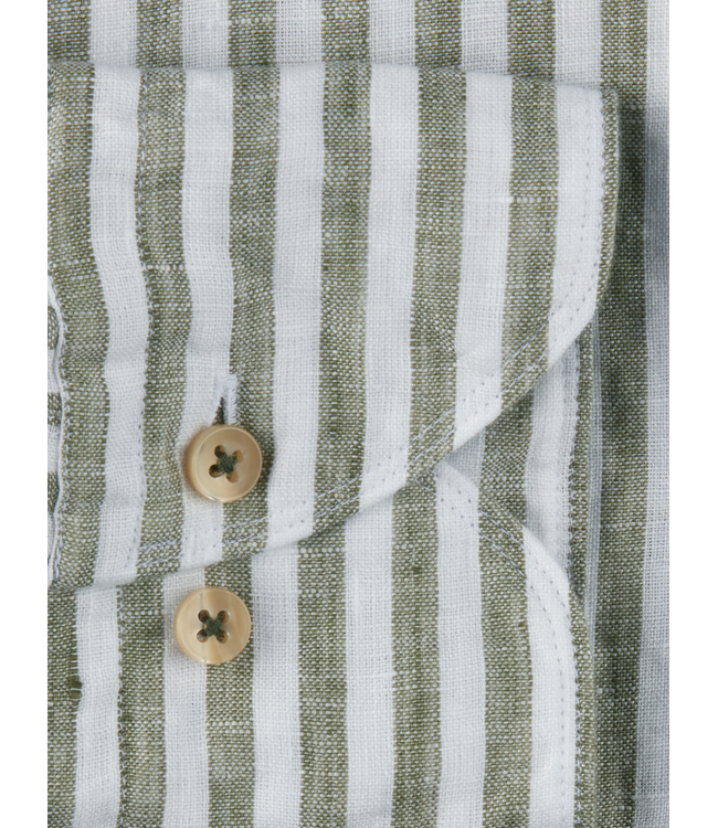 Stenstroms Overhemd, Linnen, Wit Lichtgroen Gestreept