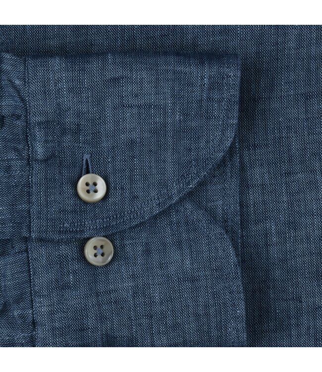 Stenstroms Overhemd, Linnen, Lange Mouw, Slimline, Denim Blauw