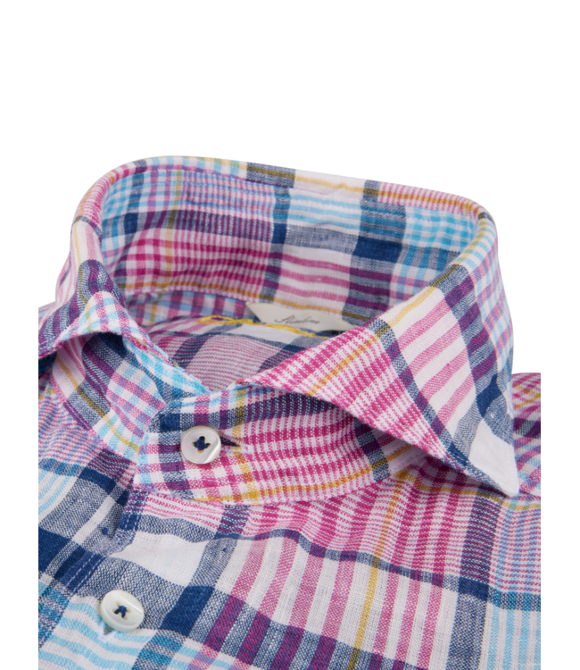 Stenstroms Overhemd, Lange Mouw, Linnen, Blauw, Roze, Wit, Geruit, Slimline